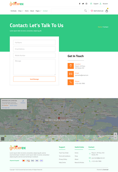 Contact section of Grocery Store Elementor Pro Template kit branding business courier design design idea dlivery food food delivery graphic design grocery illustration logo online store store ui ux vector website