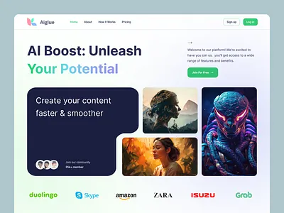 AI Landing page ai ai image ai photo artificial intelligence hero header home page interface landing page minimal technology ui design ux design web design website design