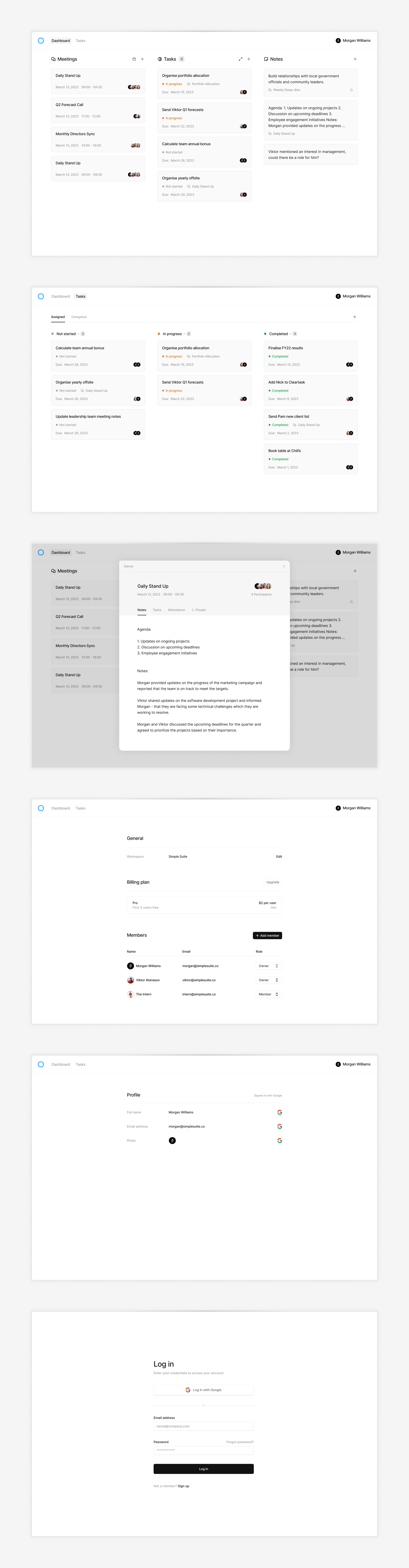 Cleartask Web Application dashboard design meetings productivity task board tasks ui web app