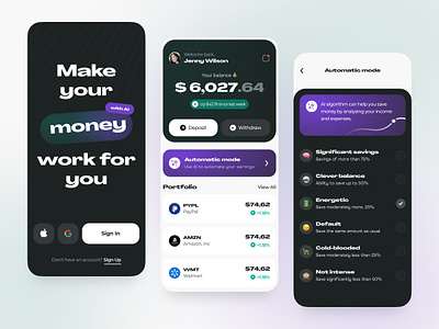 Automated Earnings App 🦾 ai app artificial intelligence bank finance fintech investment money portfolio save money ui ux