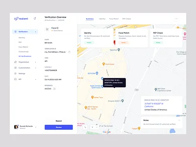 Realaml - verification platform app dashboard desktop desktop app face id layout map platform saas ui ux verification