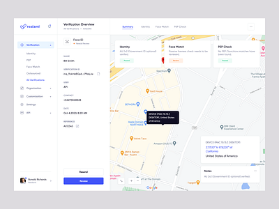 Realaml - verification platform app dashboard desktop desktop app face id layout map platform saas ui ux verification