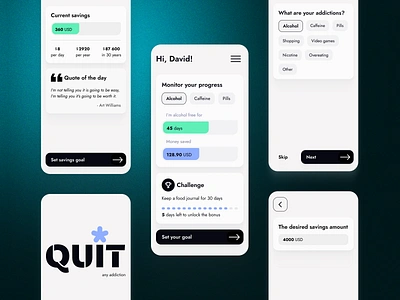 Quit Any Addiction App 2020 trend addiction app bold design flat healthcare mobile quit smoking typography ui ux