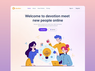 Devotion Dating Website clean coule dating app dating website header homepage illustration landing page love minimal tinder ui ux