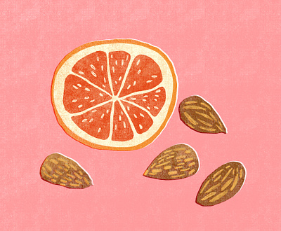 Grapefruit and almond food illustration almond art grapefruit graphic design illustration pink retro risograph vintage