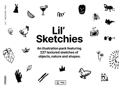 Lil’ Sketchies Illustration Pack animals cute drawing food illustrated illustration nature objects png scribbles shapes sketch textured