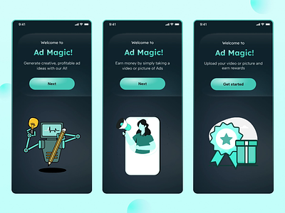 Create ads with AI - Onboarding screen 3 screen ad app ai ai onboarding ai screen animation app clean design minimal mobile onboarding screen animation ui uiux ux