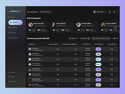 SkillMaster LMS application b2b dark learning lms saas study ui ux web