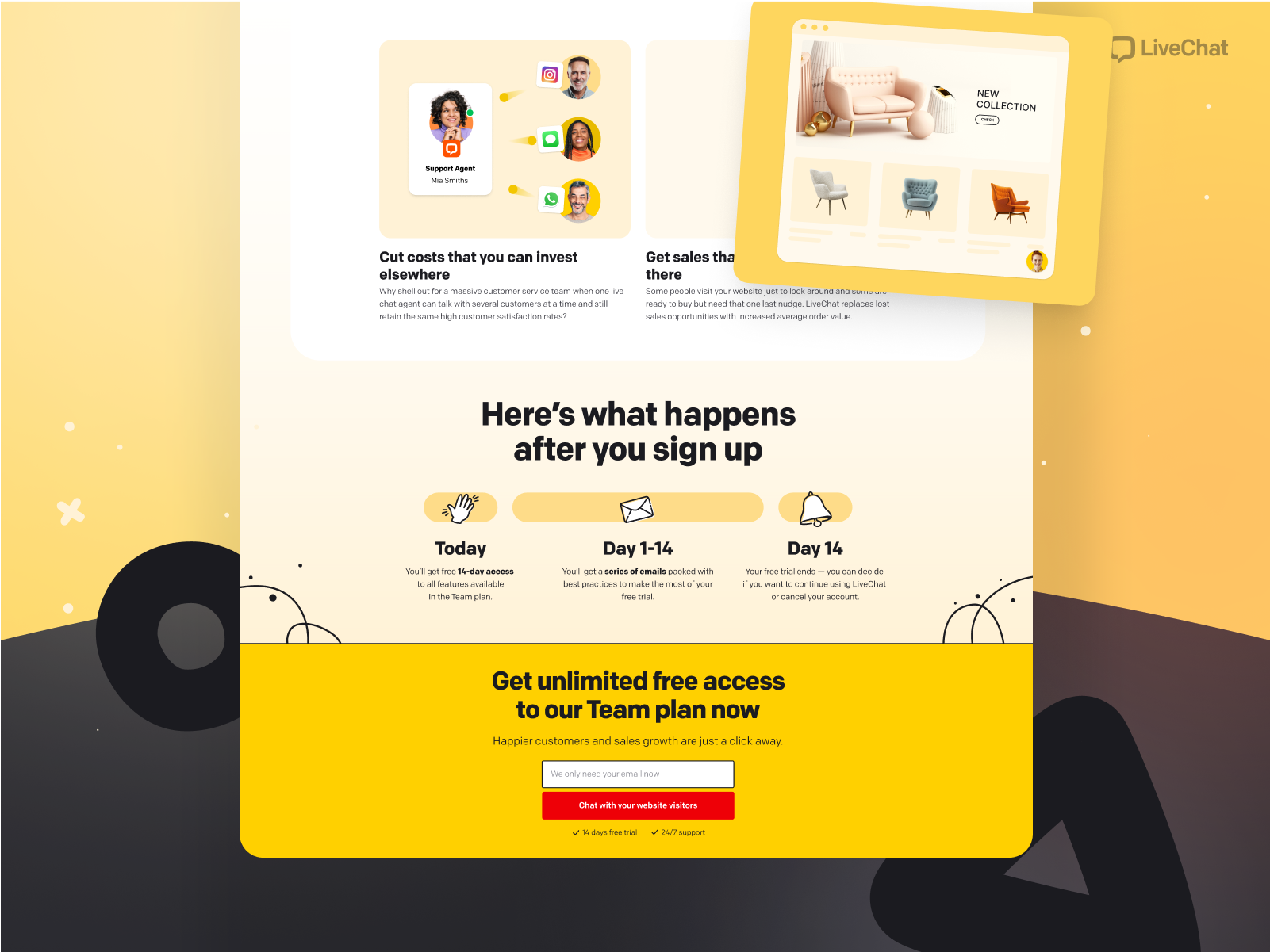 Landing page design for LiveChat product by Agata Dubaniowska on Dribbble