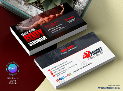 Gym Business Card Canva Template bodybuilding business card business card design business card template canva canva fitness business card canva stationery design fitness business review card fitness gym fitness gym business card fitness review card gym center service card personal business card stationery