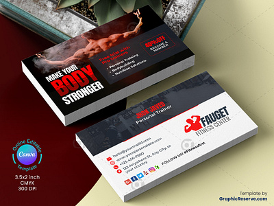 Gym Business Card Canva Template bodybuilding business card business card design business card template canva canva fitness business card canva stationery design fitness business review card fitness gym fitness gym business card fitness review card gym center service card personal business card stationery