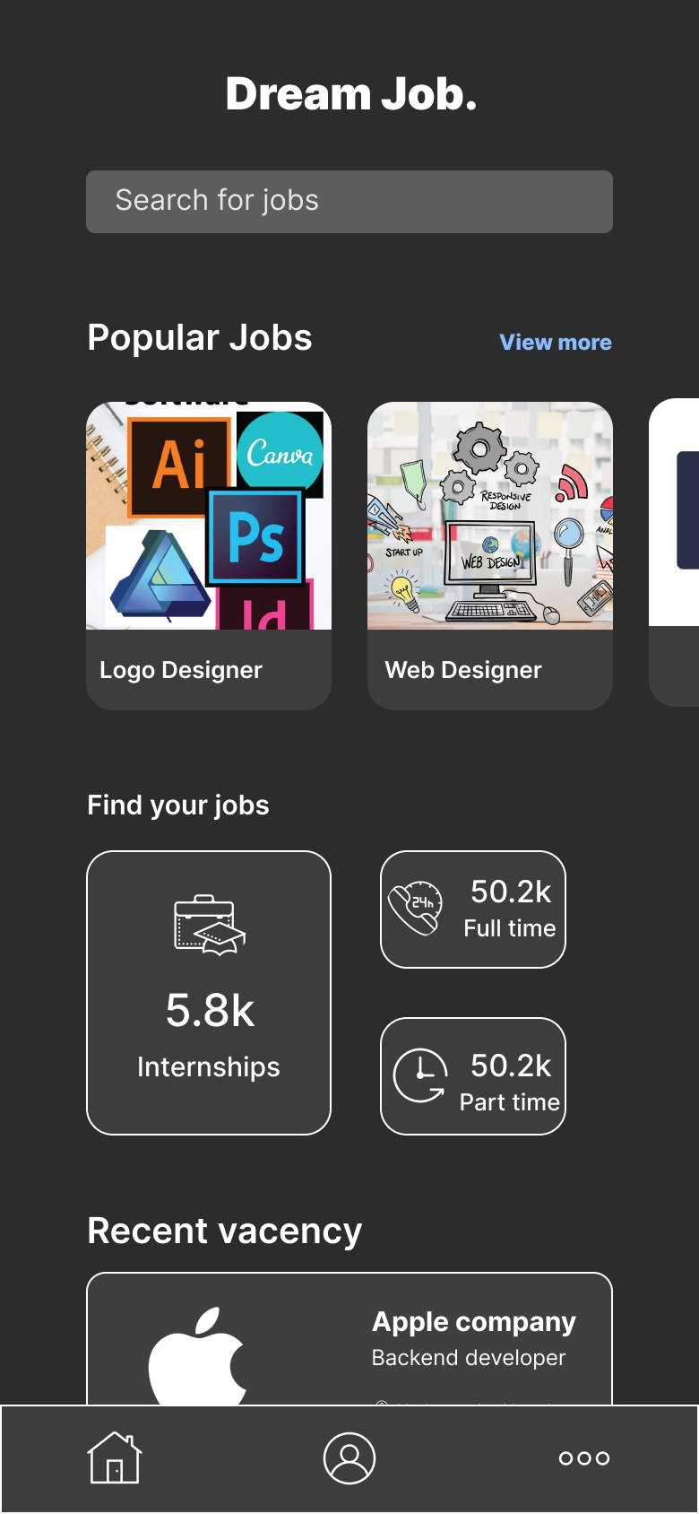 Job seeking application for mobile device (responsive to i-pad) ai attractive beautiful branding dark design designer figma genuine graphic design great job job application job seekers job website professional project responsive ui university