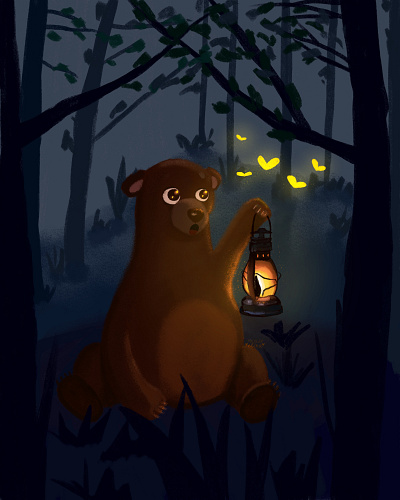 Teddy bear in the forest bookillustration characterbear characterdesign childrenillustrattion illustration teddybear