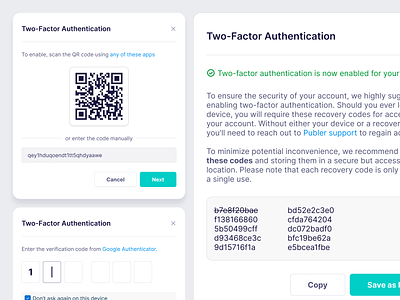 🔐 Two-factor Authentication at Publer 2fa authentication authenticator backup code managment password pdf qr save as security social media two factor verify