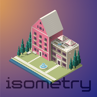 Isometric house graphic design illustration typography vector
