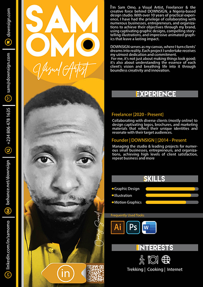 Resume branding cv design downsign experience graphic designer resume sam omo skills visual artist