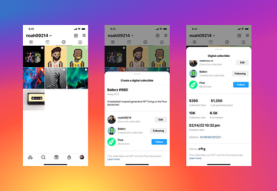Instagram + Flow Blockchain (Digital Collectibles) app blockchain crypto instagram nfts social ui