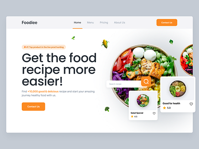 Food Recipe - Landing Page design designer food foodie healthy hero landing page recipe restaurant salung section ui ui design ui ux vegetable web design website