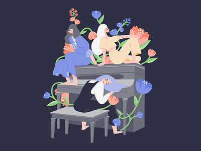 girls, flowers and piano app branding design graphic design illustration logo ui