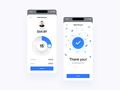 Mobile tipping app bill design mobile modern paying simple skeuomorphic tipping ui ux