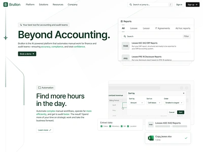 Brullion - Accounting Oversight Website accounting ai audit automation customer design finance financial fintech integration lease manage manager managing revenue software ui ui design uiux web