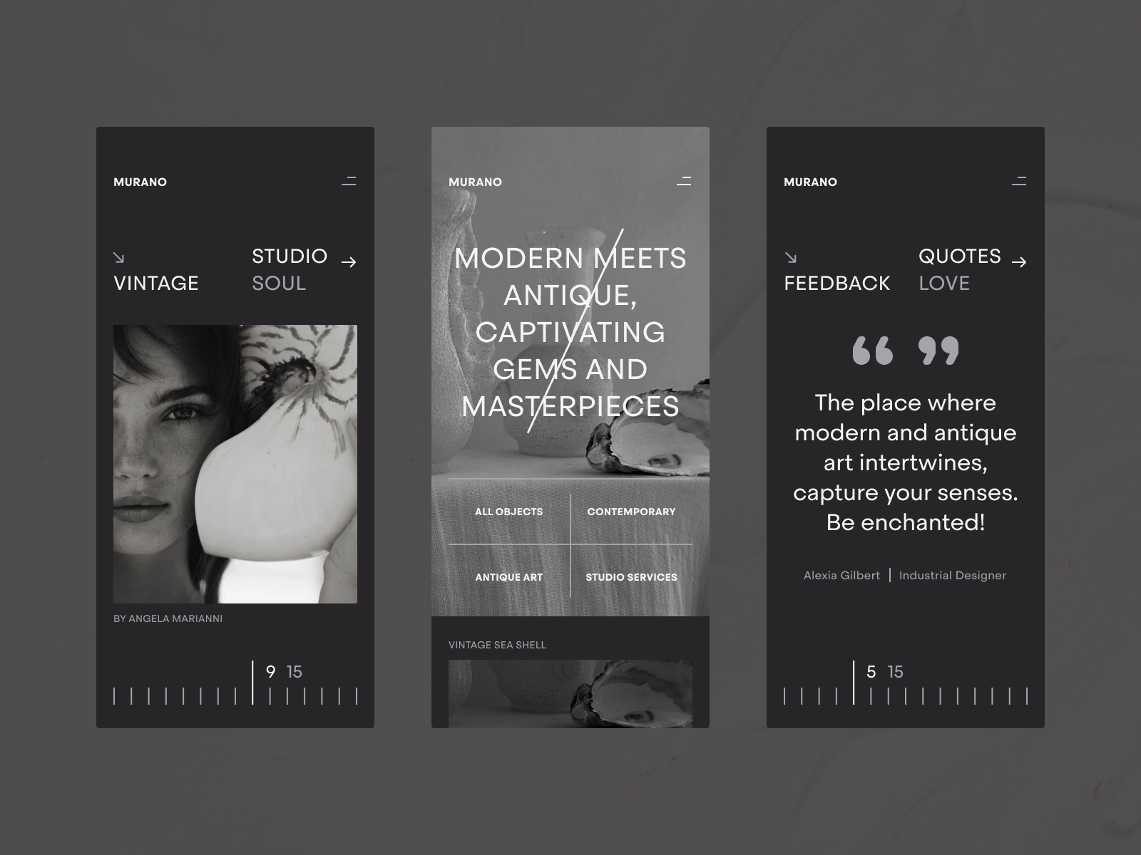 Vintage Studio art branding buttons card concept contemporary design feedback graphic design menu modern museum quote scale slider studio title typography ui vintage