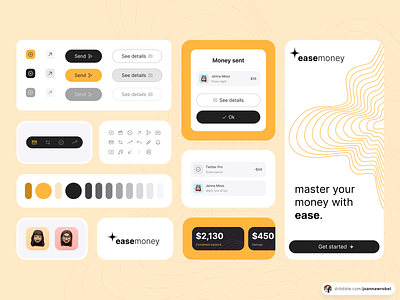 Personal finance app elements branding components concept design design kit design system graphic design logo minimal mobile app mobile design moodboard tokens ui ui kit uiux vector