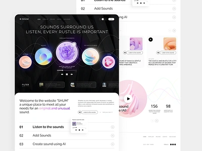 Sound Production Startup Landing Page ai ai music artificial intelligence audio clean creative direction design generative ai genre instruments landing page marketplace minimal modern design musical label sound design sound production store ui ux webdesign