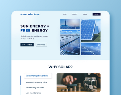 Solar Web Home Page UI Design blue design homepage minimal modern solar typography ui ux web ui website