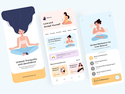 Meditation Mobile App app fitness healing health interface ios meditation mental health mindfulness mobile mobile app mobile app design psychology therapy ui ui design ux wellness yoga zen