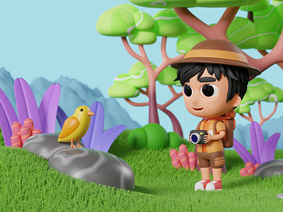 Adventure 3D Illustration 3d 3d animation 3d illustration 3d model adventure bird branding character cute marketing nature travel ui