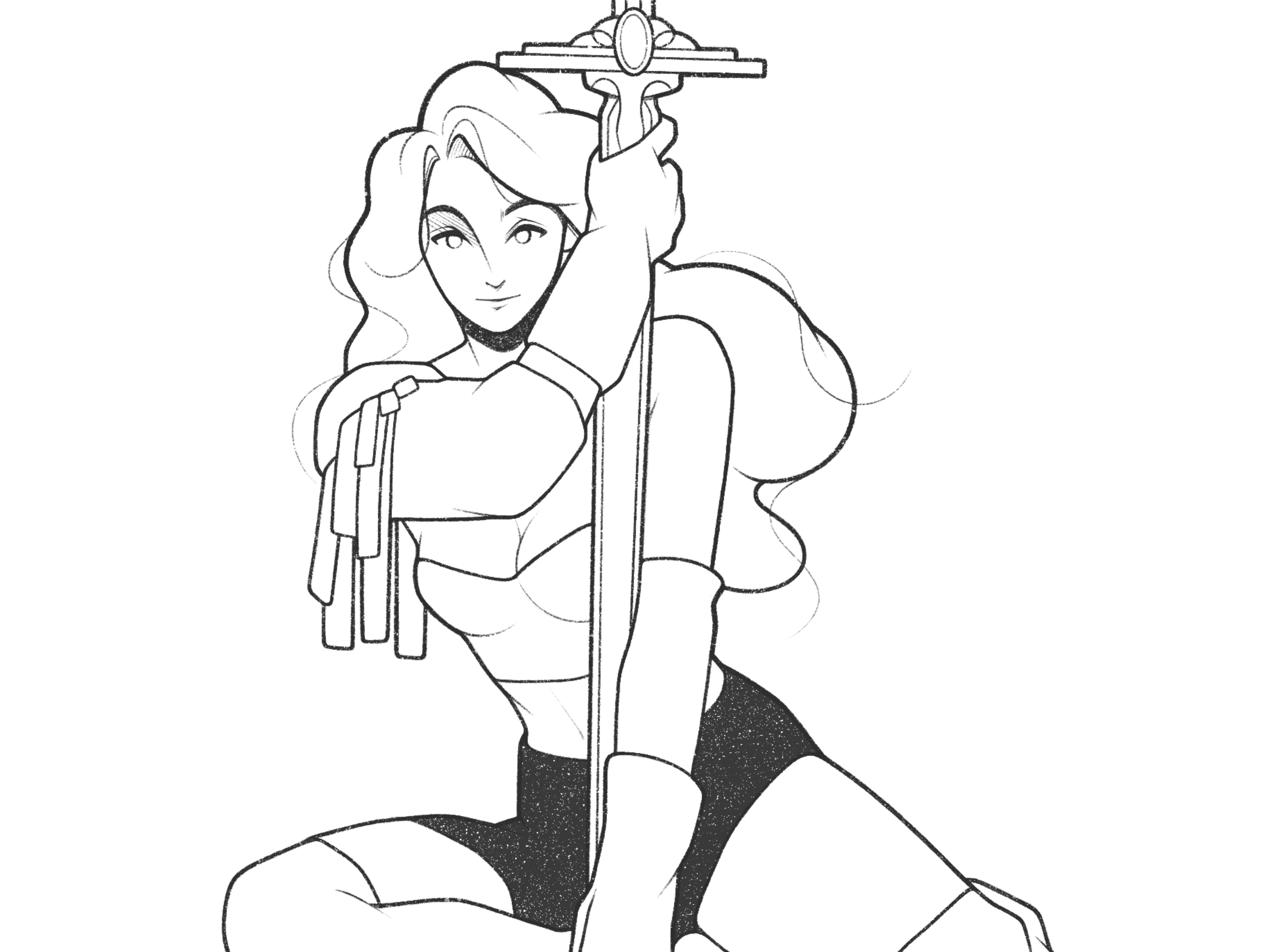 warrior black and white cartoon character character design comic details drawing fantasy girl illustration line magic minimal monochrome pencil procreate simple sword warrior