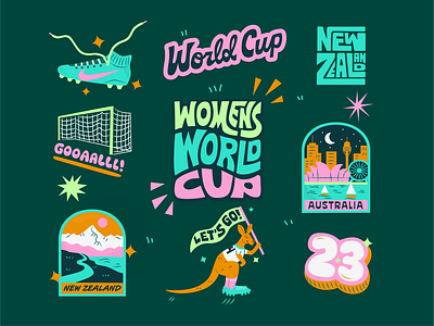 Women's World Cup Soccer Stickers animation athlete australia badge branding colorful football futbol gif hand lettering illustration lettering logo mascot nike soccer social media sport sticker type