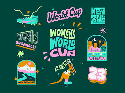 Women's World Cup Soccer Stickers animation athlete australia badge branding colorful football futbol gif hand lettering illustration lettering logo mascot nike soccer social media sport sticker type