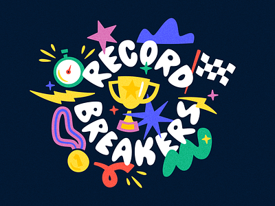 Record Breakers award children illustration kids lettering logo record sports title trophy type