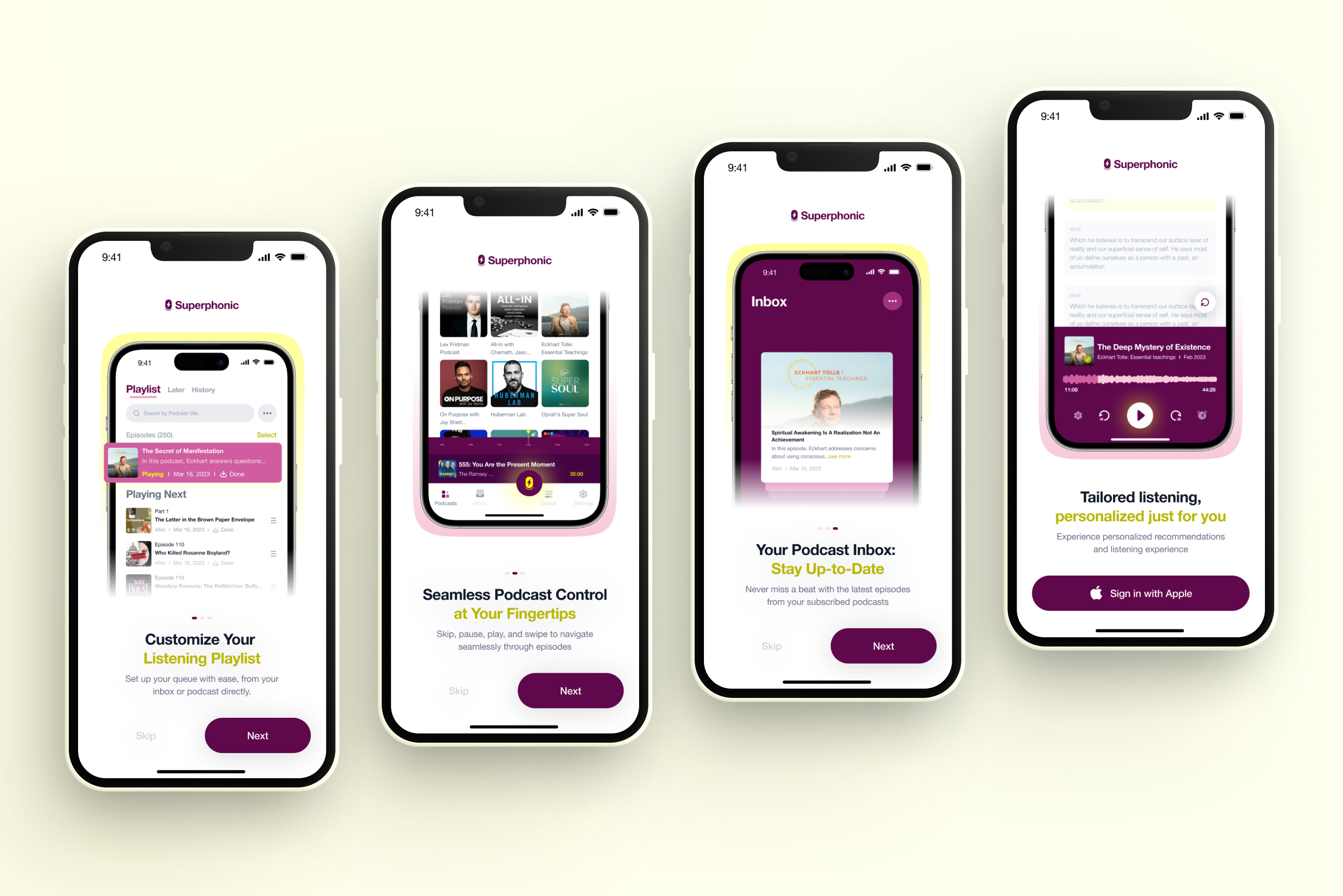 Superphonic Mobile Onboarding animation app ui branding clean design graphic design illustration interface interfacedesign logo mobile app design mobile onboarding mobile uiux onboarding podcast ui uiux