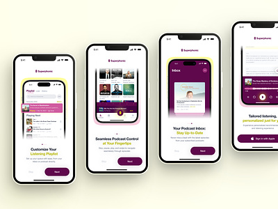 Superphonic Mobile Onboarding animation app ui branding clean design graphic design illustration interface interfacedesign logo mobile app design mobile onboarding mobile uiux onboarding podcast ui uiux