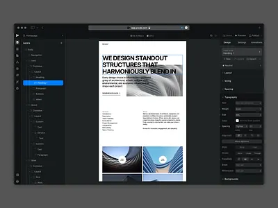 Web builder dark editor layers no code pages tool ui web builder website wysiwyg ycode