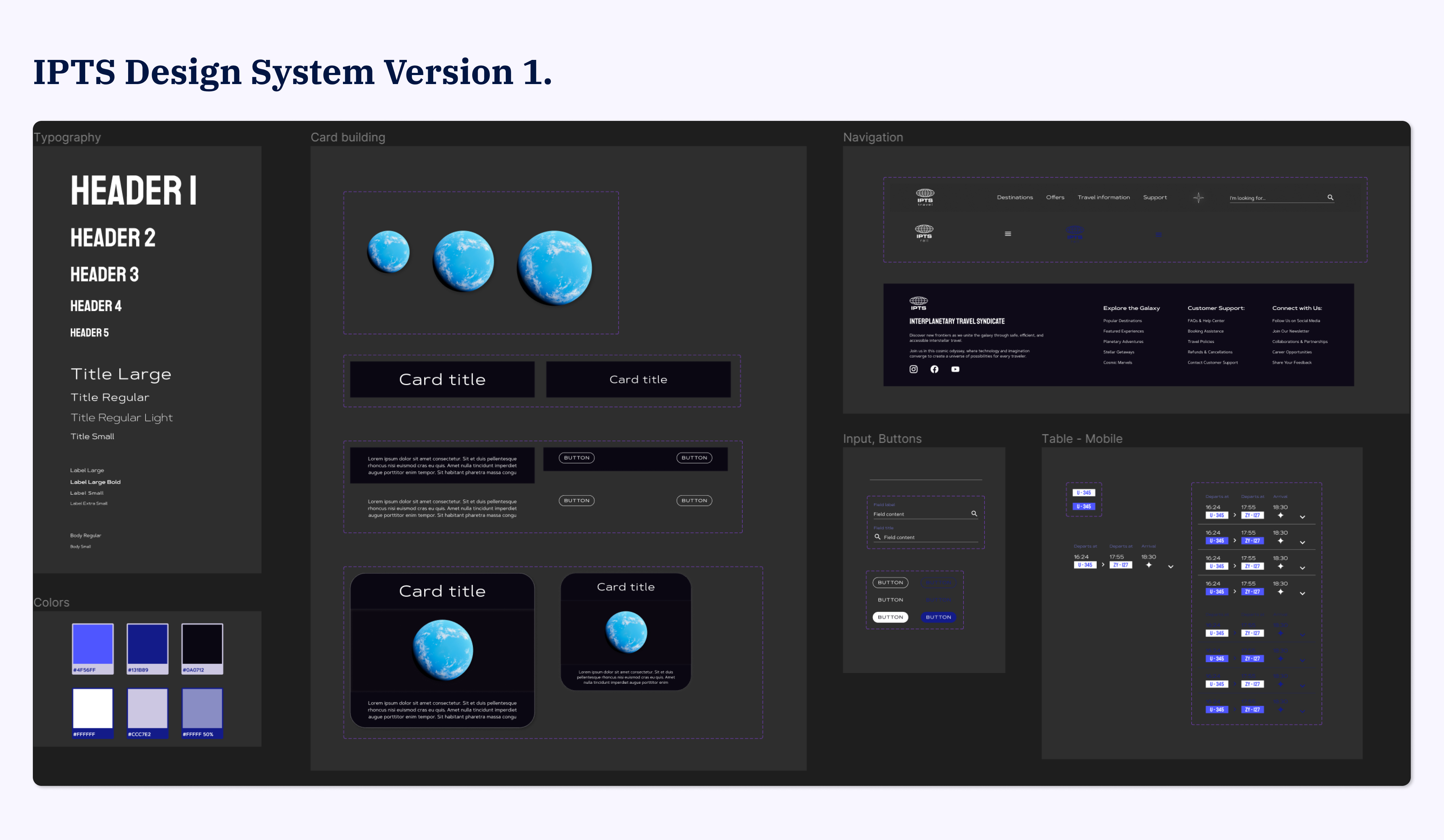 IPTS design system components on a dark background