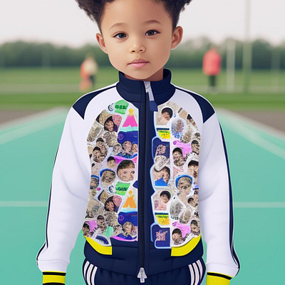 Kids tracksuit designed with AI logo and stickers branding graphic design illustration logo ui ux