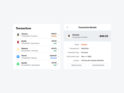 Transactions > Transaction Details list mobile table transactions