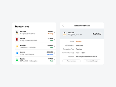 Transactions > Transaction Details list mobile table transactions