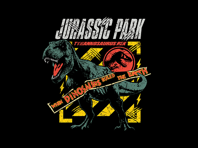 Jurassic Park 30th Anniversary TRex Escape 90s apparel design dino dinosaur illustration jurassic park life finds a way mech mechanical merch shirt stripes tee trex universal vintage