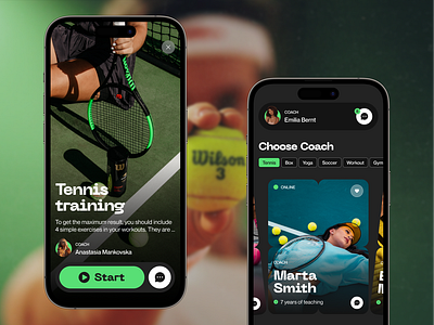 SportSync App app application coach design fitness green meditation mobile mobile app mobile app design relax sport tennis training ui ux wellness wilson yoga