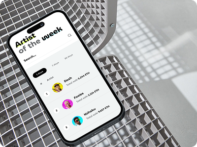 Artists of the Week. Pixcoin NFT Marketplace app design ui ux web