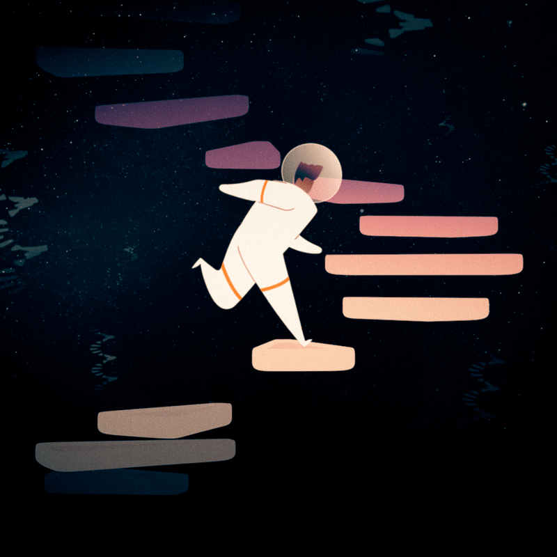 Murilou | Jazz Cosmonaut after effects animation astronaut c4d cel shading cinema 4d loop motion motion graphics running running cycle stairs universe