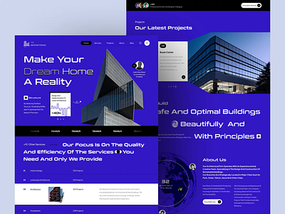 Architecture Agency Landing Page apartment arch design architectural blue bold building chart contruction experior design home design homepage interior design landing page minimal minimalist modern real estate ui ux web