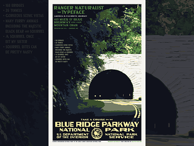 Blue Ridge Parkway blue ridge parkway font illustration illustrator national park poster tunnel typography vector works progress administration wpa