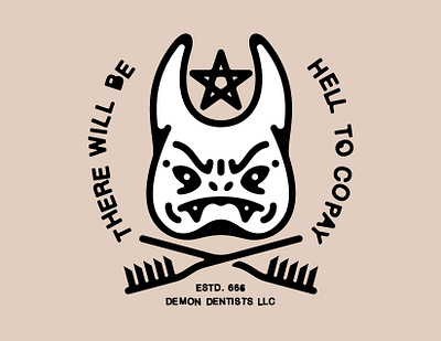 Two Random Words: "Hell" + "Dentist" branding crest demon dentist dentistry design flat graphic design hell illustration logo minimal tooth vector wit