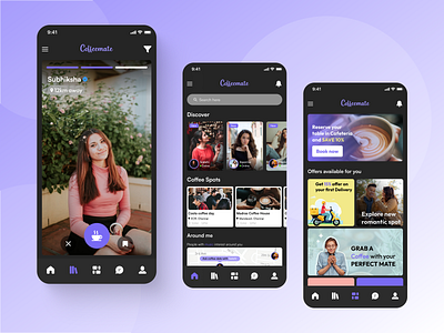 Coffeemate app interaction app prototype app screens coffee dates coffee icons coffee lovers coffeematingapp dating app illustration matchmaking mobile app networking screen design social app swipe interface ui ui design user experience user interface ux design